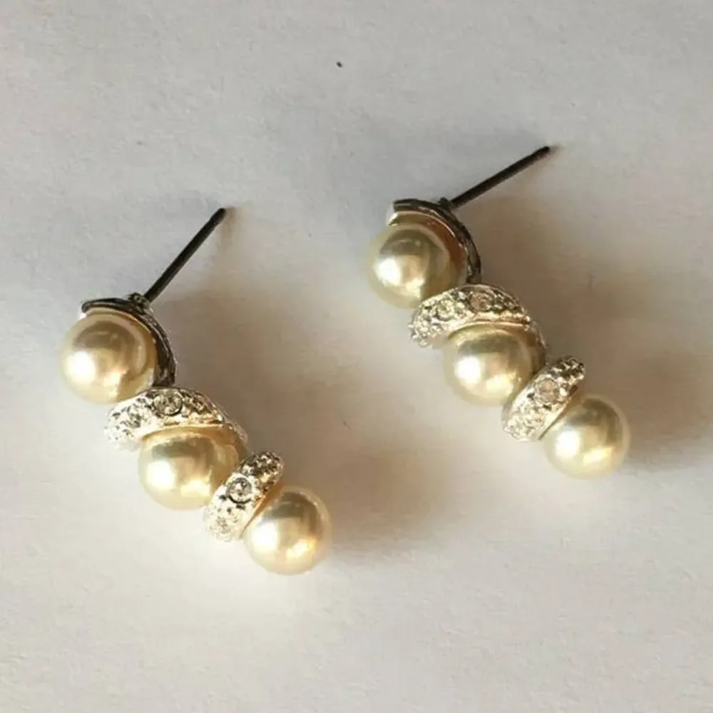 Faux pearl and rhinestone post earrings